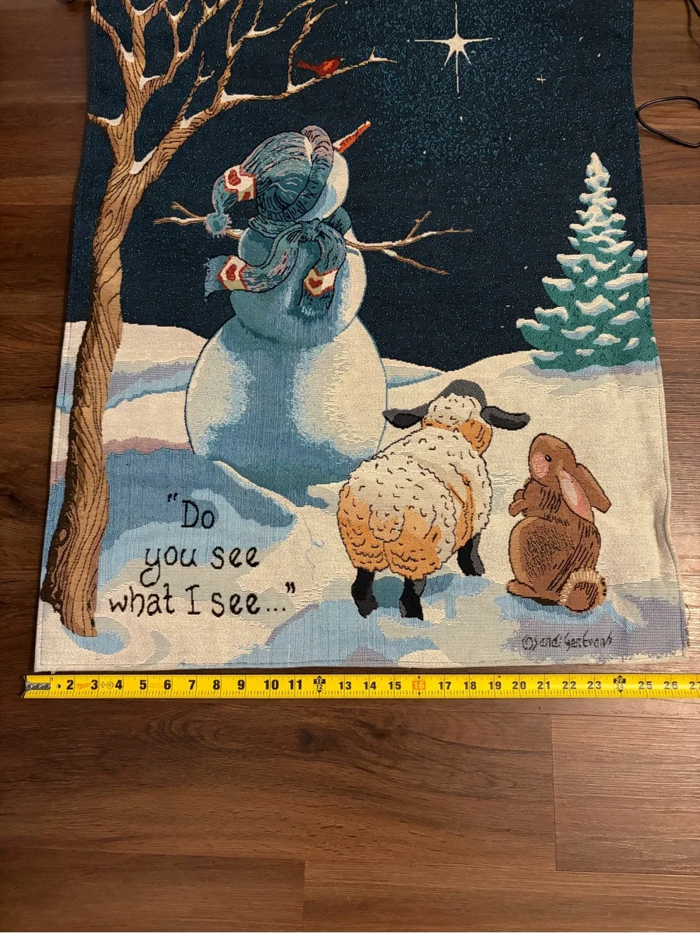 Winter Night Snowman Tapestry Wall Hanging - Dark Blue